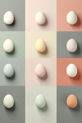 A grid of several different colored eggs. Perfect for Easter or spring-themed designs