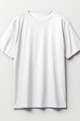 A white t-shirt hanging on a hanger. Perfect for showcasing apparel or creating fashion-themed designs