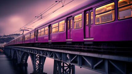 purple train on the railway