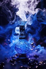 A blue vase emitting smoke. Suitable for creative and surreal concepts