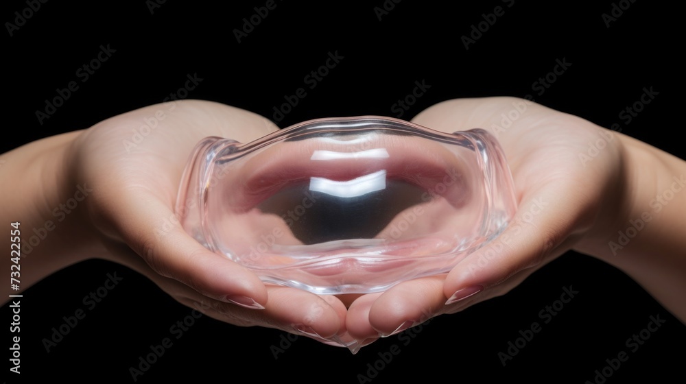 Poster a person holding a glass object in their hands. suitable for various creative projects