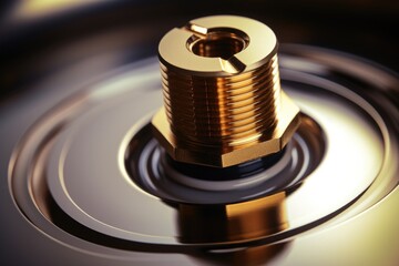 A detailed view of a metallic object resting on a flat surface. Suitable for industrial, technological, or abstract concepts