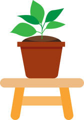 A flower pot with green plant standing on the bench. Vector illustration. Transparent background