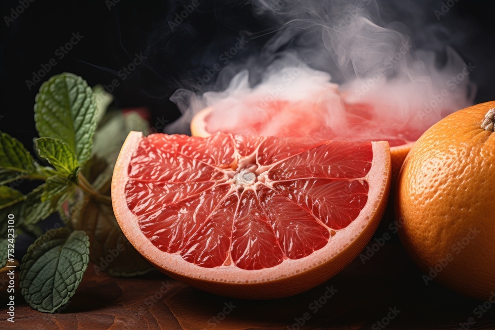Aufkleber A close-up view of a grapefruit cut in half. This vibrant and refreshing fruit can be used in various culinary dishes and as a healthy snack
