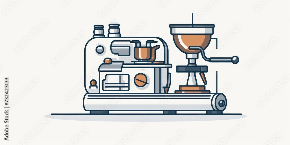 Poster A coffee machine with a cup placed on top. Ideal for illustrating coffee preparation or the concept of a morning routine