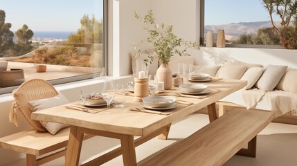 Scandinavian Dining Room with Pops of Scandinavian Pattern on Natural Linen Tablecloths