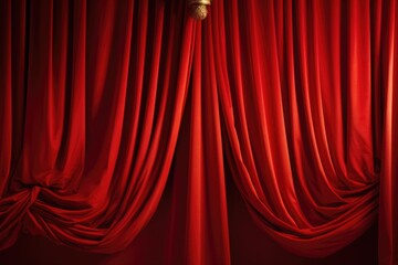 A red curtain with a clock on top. Perfect for adding a touch of elegance to any event or performance