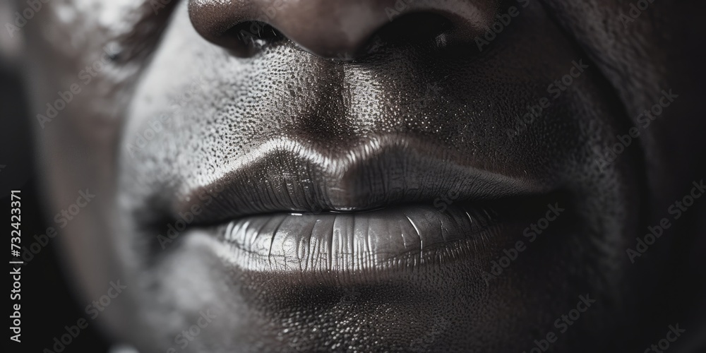 Poster A close-up shot of a person's face with a black background. Perfect for various design projects