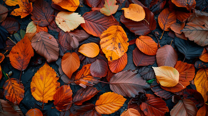 background of yellow and dark yellow leaves on the ground