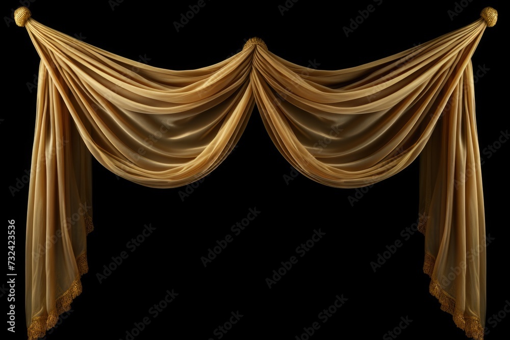 Poster A golden curtain is elegantly draped against a black backdrop. This image can be used to add a touch of luxury and sophistication to various design projects