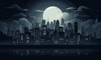 full moon city vector flat minimalistic isolated illustration