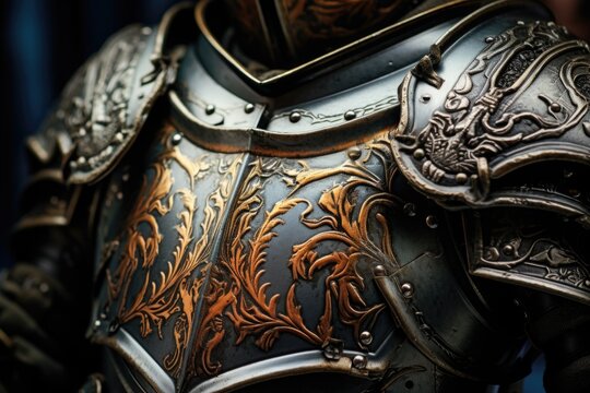 A close up view of a knight's armor on display. Perfect for historical or medieval themed projects