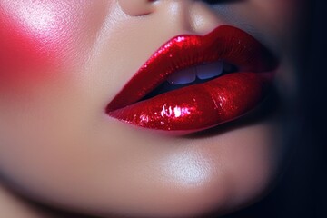 Woman's lips with vibrant red lipstick, perfect for beauty and cosmetics-related projects