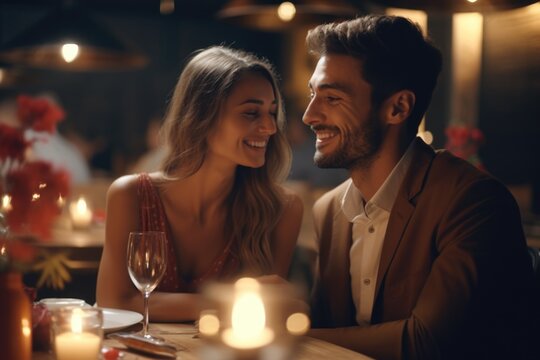 A Man And A Woman Sitting Together At A Table In A Restaurant. Suitable For Illustrating Dining, Date Nights, Or Couples Enjoying A Meal Together