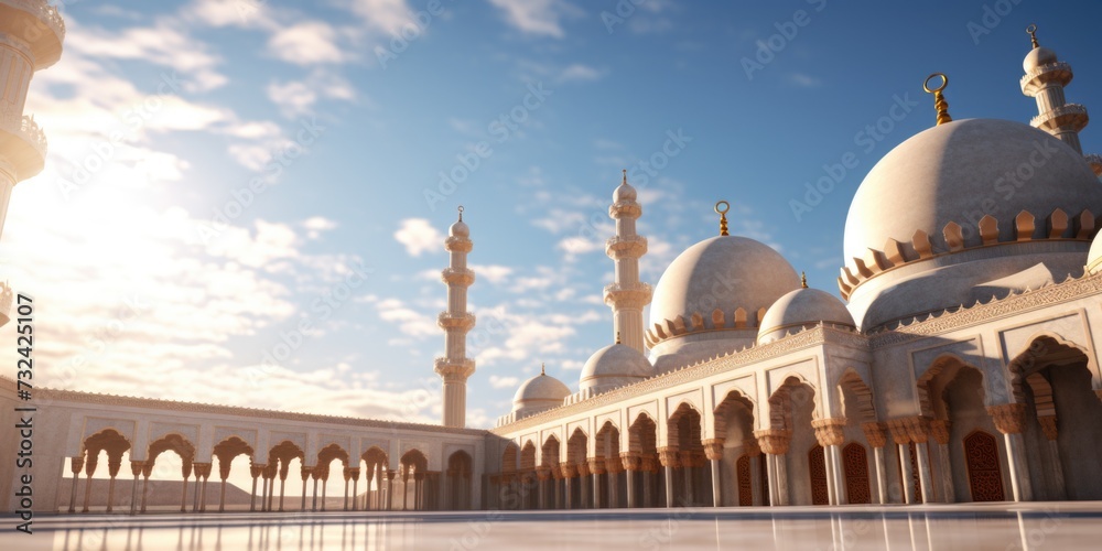 Poster a large white building with numerous domes, perfect for architectural and travel projects