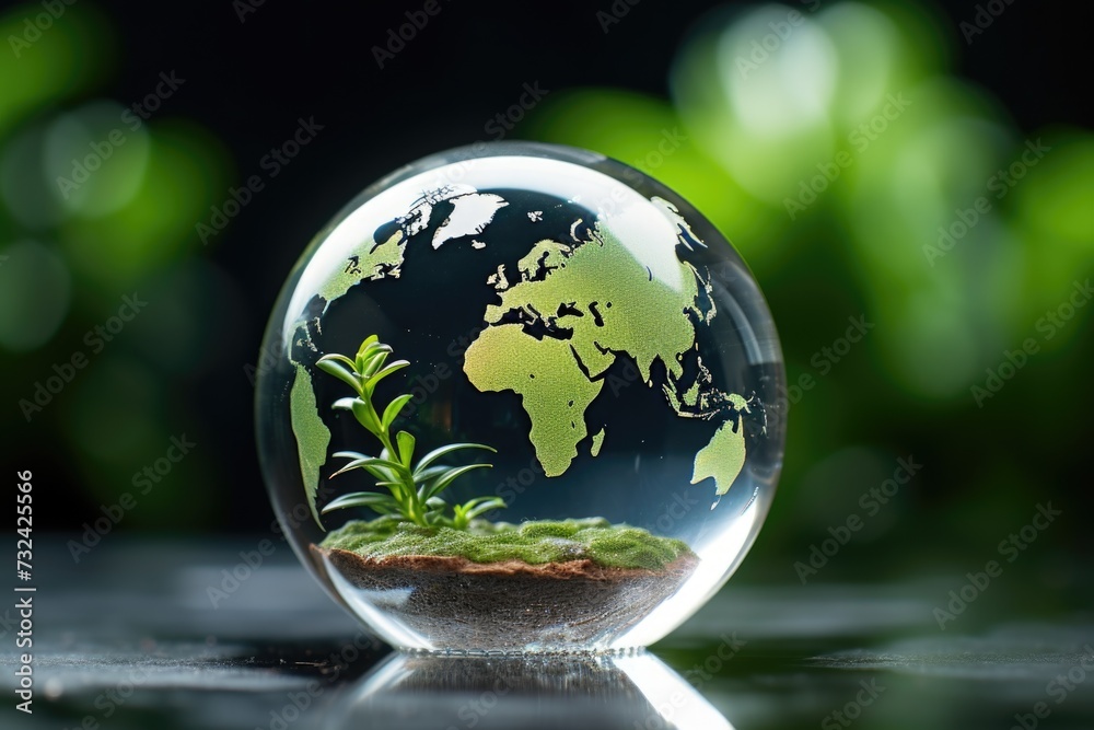 Poster glass globe with a plant growing inside. perfect for botanical themes and eco-friendly concepts