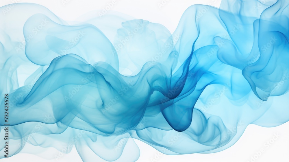 Poster Close-up view of blue smoke on a white background. Perfect for adding a touch of mystery and atmosphere to any design or project