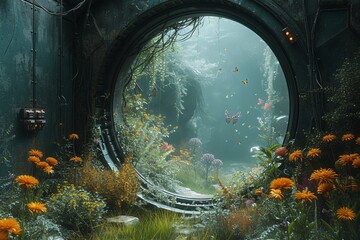 Obraz premium April Showers Bring May Flowers: A Magical Garden of Butterflies and Wildflowers Generative AI