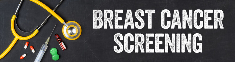 Stethoscope and pharmaceuticals on a blackboard - Breast cancer screening