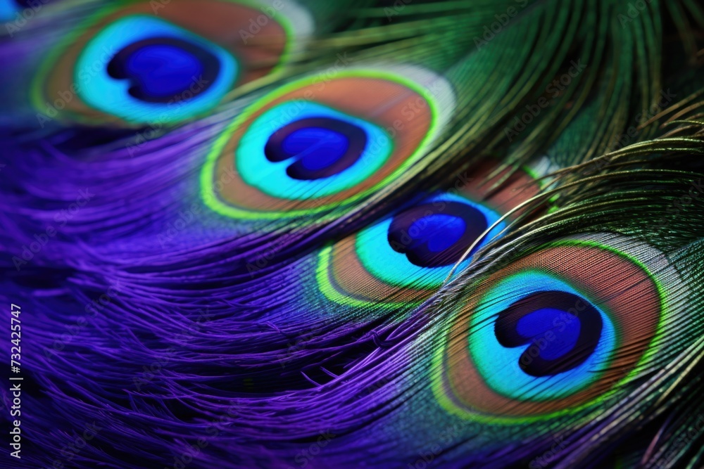 Aufkleber A close up view of a group of peacock feathers. This image can be used for various purposes such as fashion design, interior decoration, or nature-themed projects