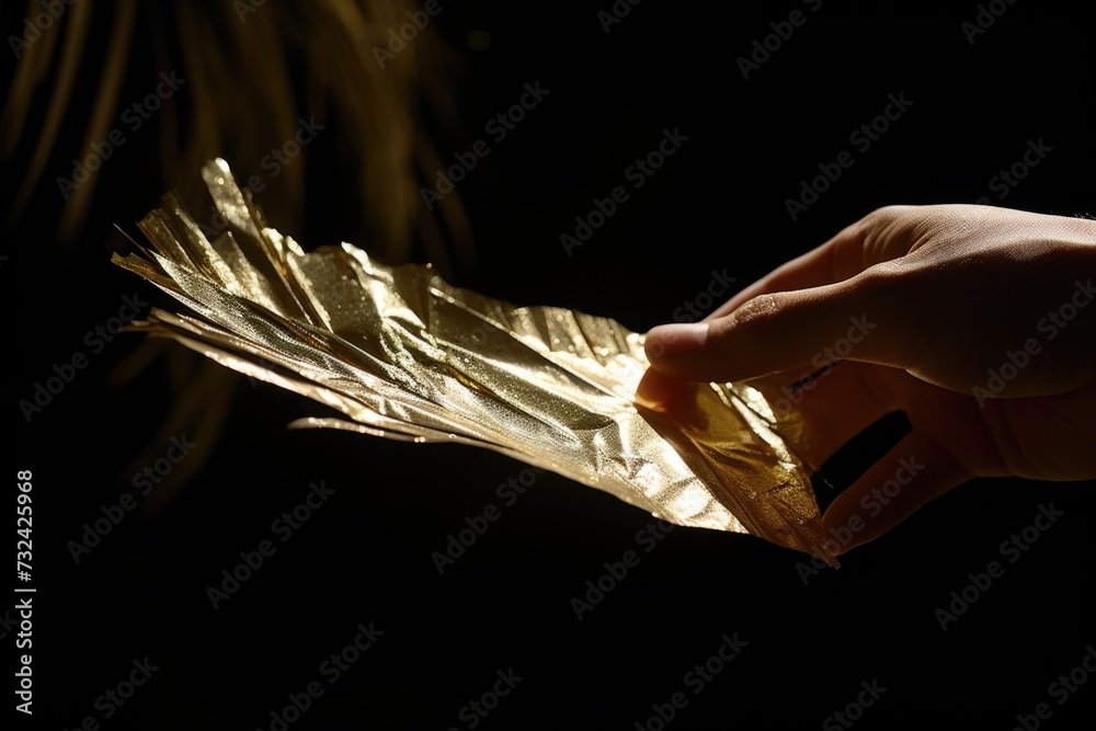 Poster a person holding a piece of foil in their hand. versatile image for various uses