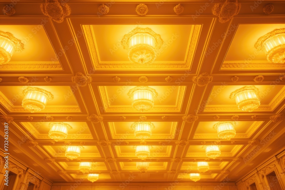 Poster a room with a multitude of lights on the ceiling. perfect for architectural or interior design proje