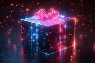 Pink and Blue Glowing Present: A Monthly Celebration of Love and Light Generative AI