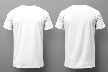 White t-shirt on a plain gray background. Suitable for fashion or clothing design projects