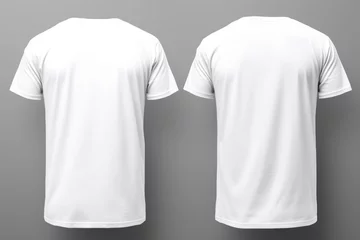 Fotobehang White t-shirt on a plain gray background. Suitable for fashion or clothing design projects © Fotograf