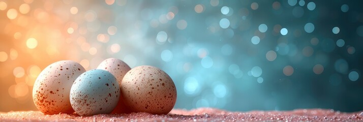 Fototapeta na wymiar Light Eggs On Minty Background, Background Banner