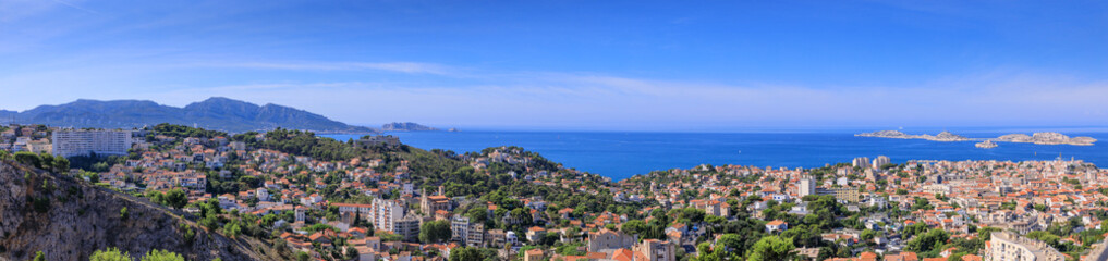 Fototapeta na wymiar Marseille cityscape from Notre-Dame de la Garde, France. 