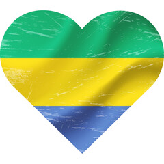 Gabon Flag in heart shape grunge vintage. Gabon Flag Heart. Vector flag, symbol.