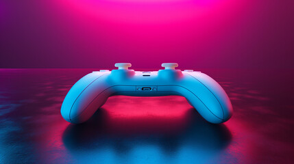 Gamer Background: White Gamepad Illuminated by Red Neon Lighting. A Striking Image Reflecting the Intensity and Energy of Gaming Environments