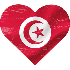 Tunisia Flag in heart shape grunge vintage. Tunisian Flag Heart. Vector flag, symbol.