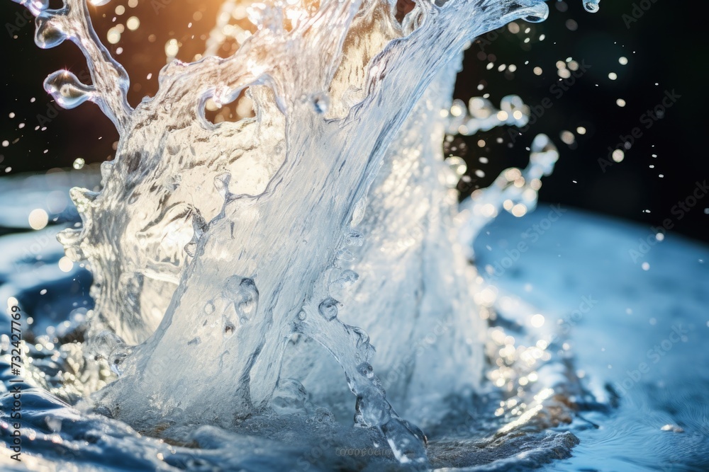 Poster A close-up photograph capturing the beauty and motion of a water splash. Perfect for adding a dynamic touch to any project