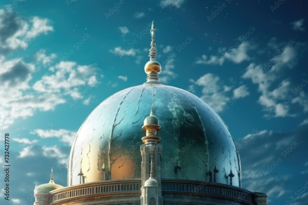 Poster a picture of a large dome with a clock on top. suitable for illustrating architectural landmarks and