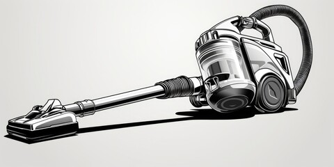 A black and white drawing of a vacuum cleaner. Suitable for use in cleaning-related articles and designs