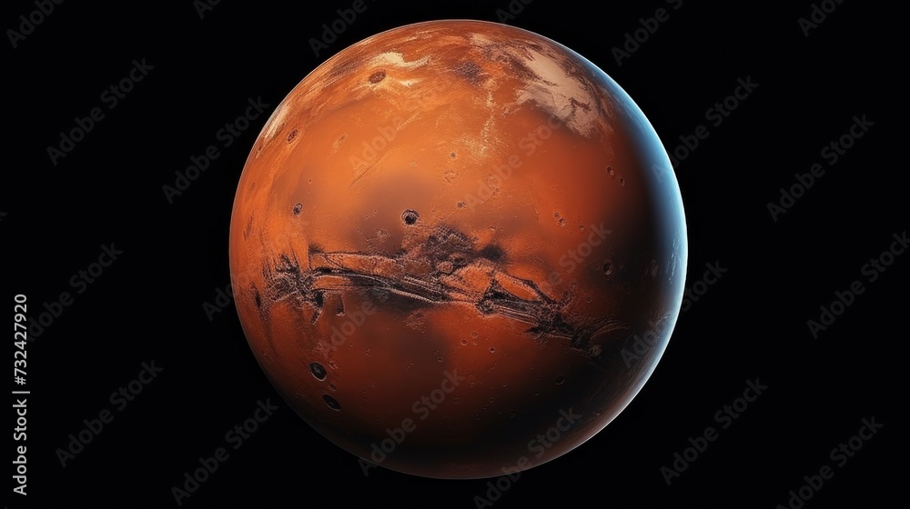 Poster a striking image of a red planet against a dark black background. perfect for science fiction or spa