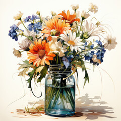 watercolor Vase of Wild Flowers clipart, Generative Ai