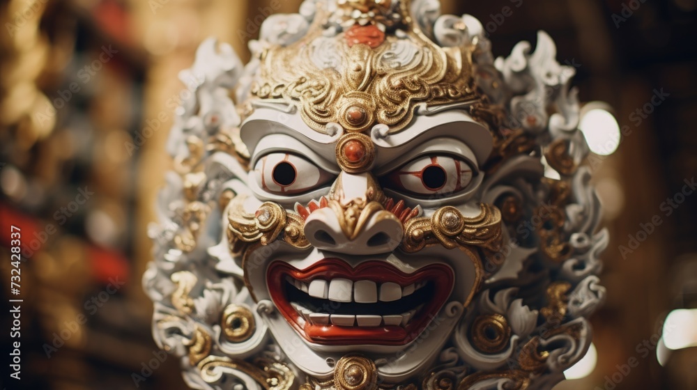 Poster a detailed shot of a mask placed on a table. suitable for various uses