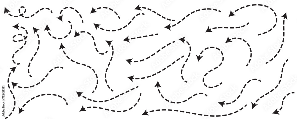 Wall mural curved dotted arrow. zigzag arrow stripes design with dotted lines. pointers to the wire, up, down. 