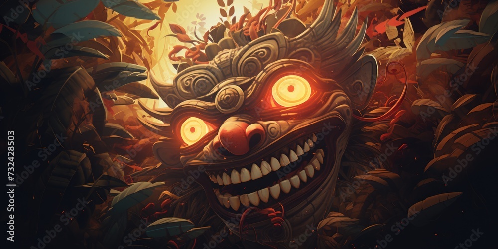 Aufkleber a painting of a menacing demon with glowing eyes. perfect for adding a dark and eerie atmosphere to 