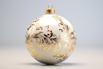 A beautiful white and gold Christmas ornament placed on a table. Perfect for festive decorations or holiday-themed projects