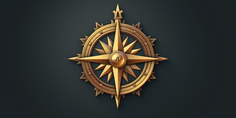 A golden compass against a black background. Suitable for navigation, exploration, and...