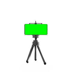 smartphone with green screen on tripod isolated realistic 3d render for app mockup