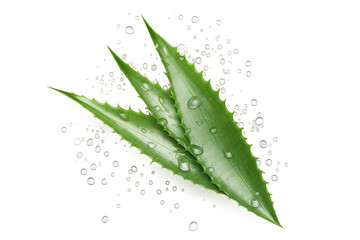 Aloe vera fresh leaf, closeup. Treatment plant Essence from aloe vera plant drips from stems isolated on a Transparent background. Generative AI