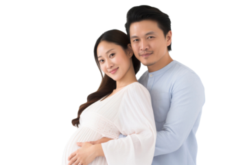 Family couple expecting baby, smiling posing together. Pregnancy concept, isolated on transparent background