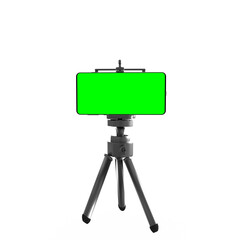 smartphone with green screen on tripod isolated realistic 3d render for app mockup