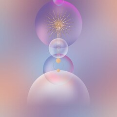 Futuristic, abstract, space background in violet-orange colors. The digital illustration is ideal for photo wallpapers, banners, social networks and websites in orange and purple.