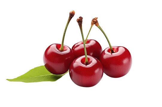 Delicious red cherry photographed closeup isolated on a Transparent background. Generative AI
